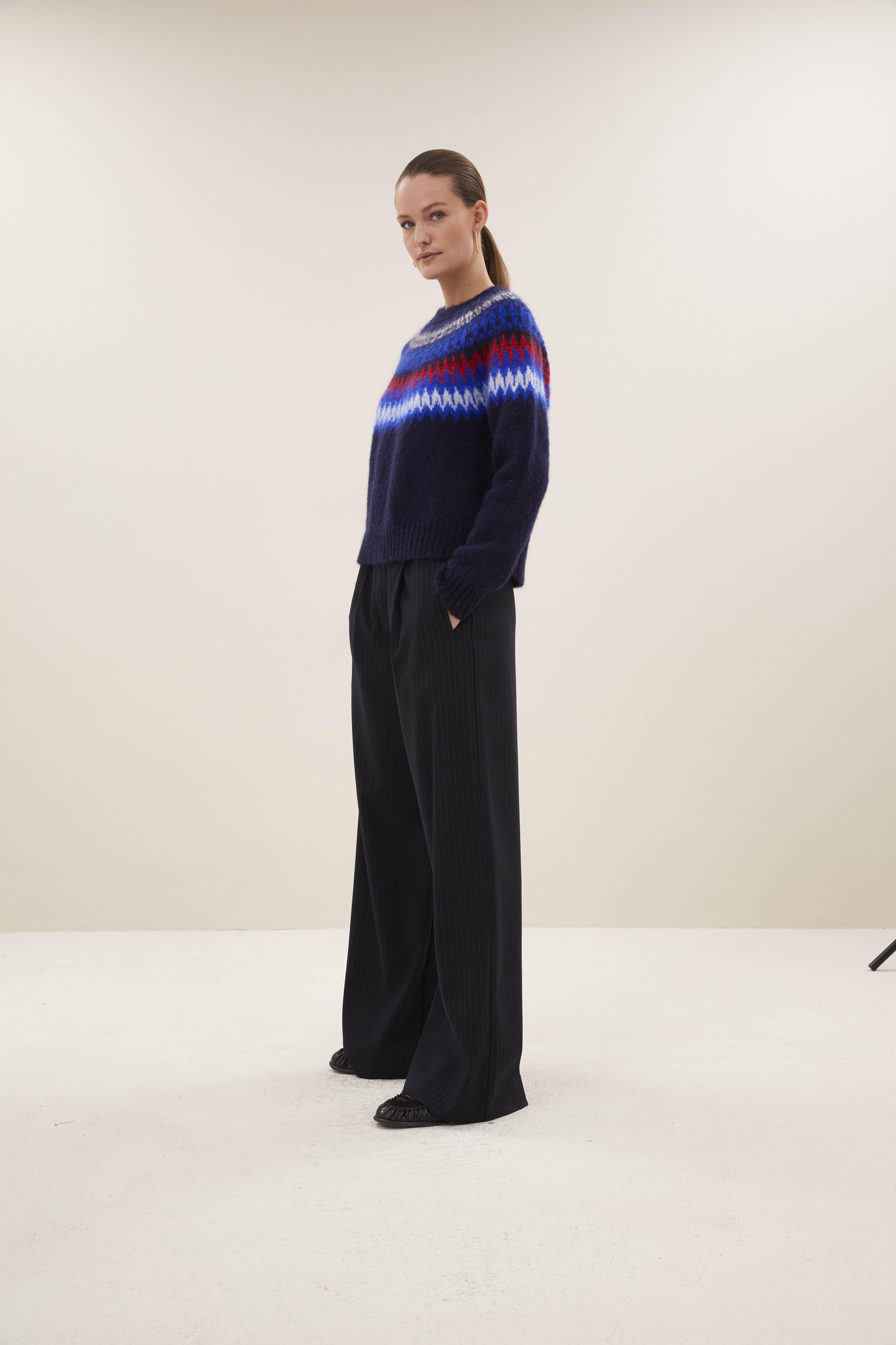 By-Bar Jacky Pullover Navy Damen Mohair Fair Isle dunkelblau